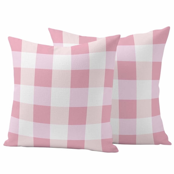 Pink Plaid Outdoor Waterproof Pillow Covers, Spring Farmhouse Buffalo Checkered Decorative Square Throw Pillowcase Sofa Cushion Sham for Patio/Couch/Chair, 16"x16" 2 Pack