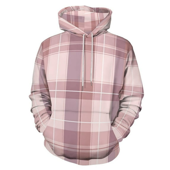 Pink Plaid Pattern Fabric Texture Men's Women Vintage 3D Hooded Sweatshirt - All-Season Loose Fit Streetwear