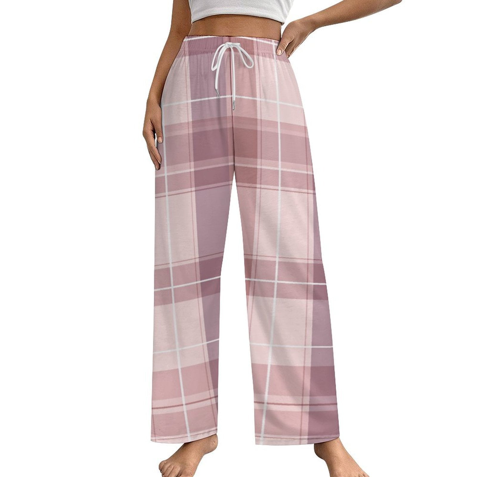 Pink Plaid Pattern Fabric Texture Pajamas For Women Loose Retro Night ...