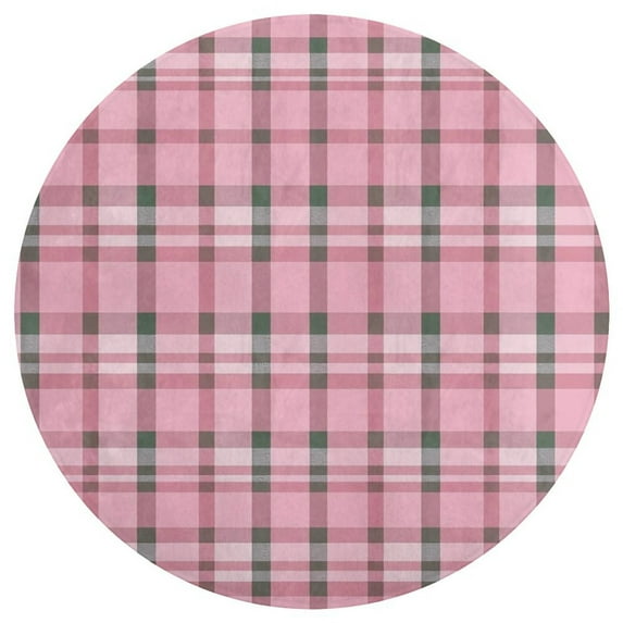 Pink Plaid Pattern Rugs Trea Rugs Not-Slip Round Rugs Area Carpets for Living Room Carpet