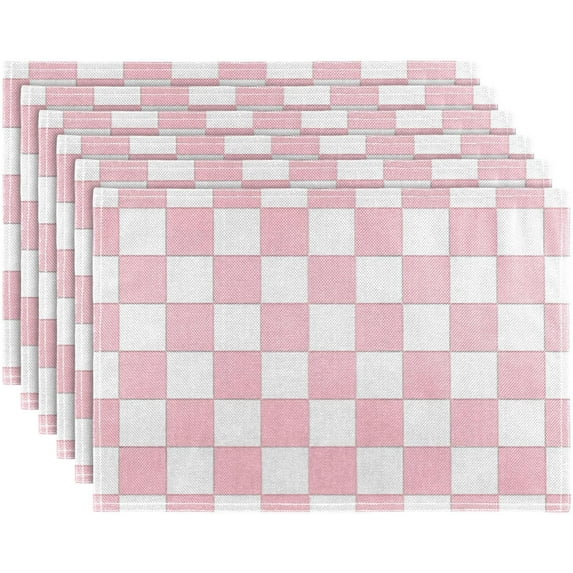 Pink Plaid Placemats Set of 4,Buffalo Check Dining Table Mats,Non-Slip Washable Place Mats Farmhouse Kitchen Table Placemats for Indoor Outdoor Party Wedding Decoration,12x18 inch