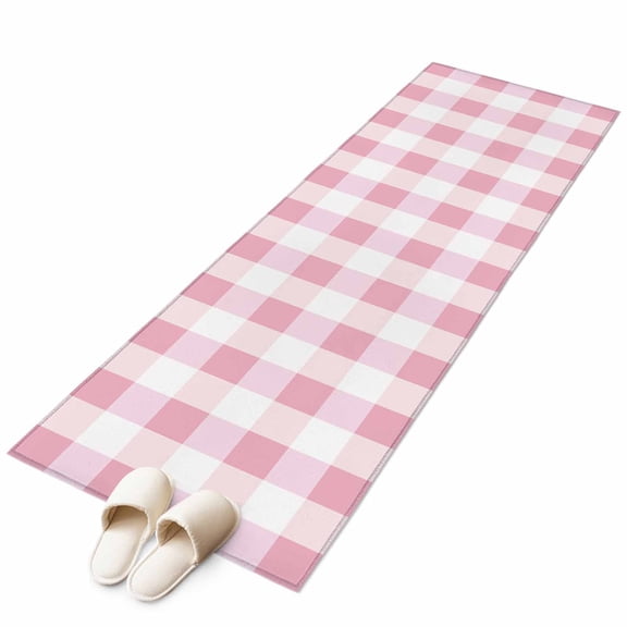 Pink Plaid Runner Rug 2x6 FT, Non Slip Hallway Carpet, Spring Farmhouse Buffalo Checkered Washable Soft Floor Carpet Throw Runner Carpet Long Rug for Entryway Kitchen Bedside Sliding Door