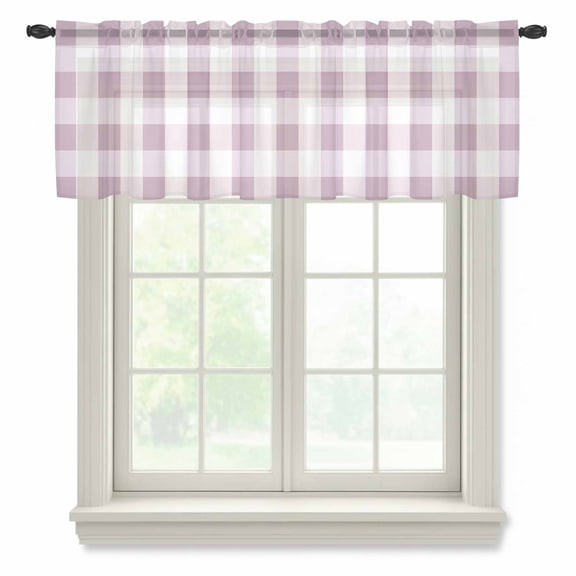 Pink Plaid Sheer Curtains Valances for Windows Spring Summer Farmhouse Buffalo Checkered Chiffon Kitchen Valances for Cafe, Voile Window Treatments Curtains for Living Room Bedroom, 54"x18"