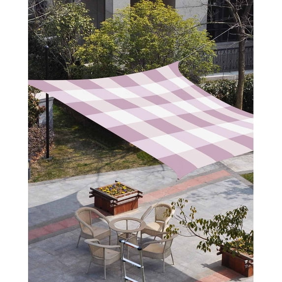Pink Plaid Sun Shade Sail 14'x18' Rectangle Outdoor Shade Canopy, Spring Summer Farmhouse Buffalo Checkered Porch Shades Outdoor Sun Blocking Screen, Sunshade Cloth Covers for Patio/Deck/Garden