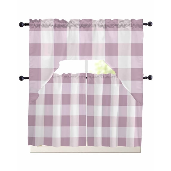 Pink Plaid Swag Curtains for Living Room/Bedroom Windows, Spring Summer Farmhouse Buffalo Checkered Kitchen Curtains and Valances Set 36 Inch Length, Light Filtering Swags Valance Curtain Panels