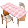 thumbnail image 1 of Pink Plaid Table Cloths for 3 Foot Rectangle Tables, Modern Art Checkered Farmhouse Patio Waterproof Elastic Fitted Tablecloths, Washable Rectangular Table Cover for Camping, 1 of 8