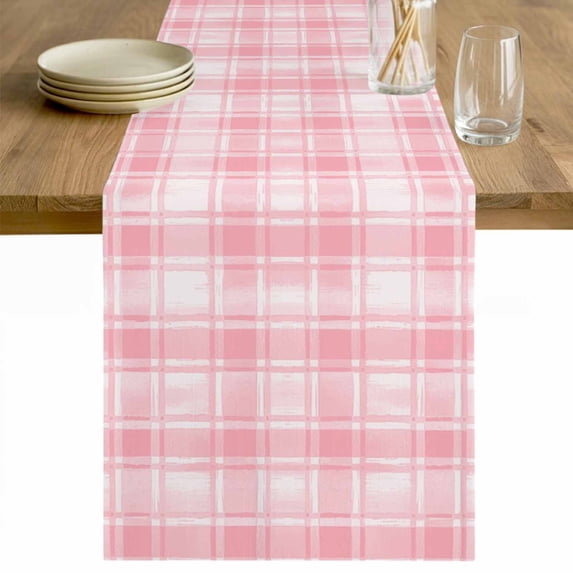 Pink Plaid Table Runner 60 Inches Long Farmhouse Dress Scarves, Modern Art Checkered Farmhouse Dining Tablerunner for Coffee Table/Kitchen Island/Party Décor, 13" x 60"