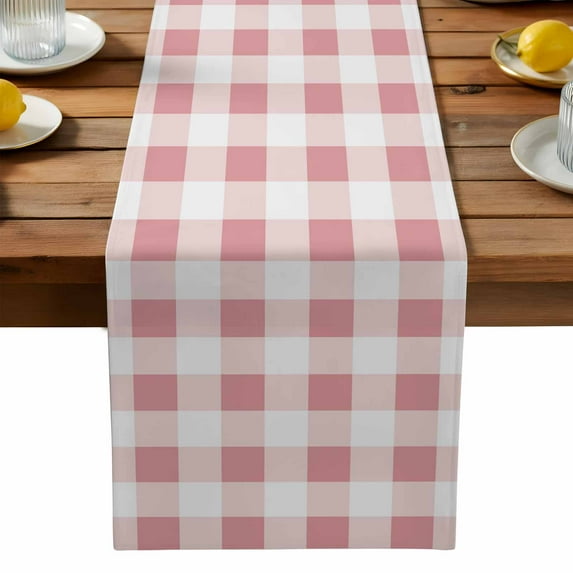 Pink Plaid Table Runner, Pink Gradient Kitchen Table Runners Dress Scarves for Table Decorations Party/Restaurant/Indoor Outdoor Use, 13x36in
