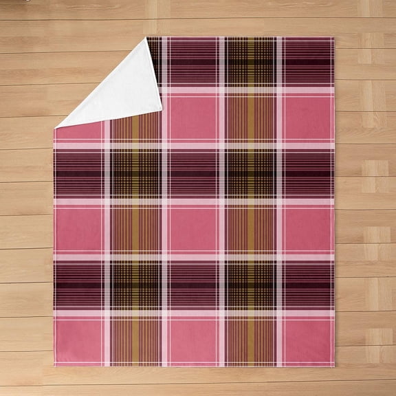 Pink Plaid Throw Blanket for Bed and Couch Soft Warm Fleece Blanket