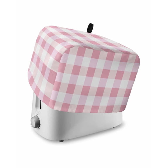 Pink Plaid Toaster Cover 4 Slice, Spring Farmhouse Buffalo Checkered Dustproof Bread Machine Oven Cover with Storage Pockets, Fits Most Kitchen Toasters Protector