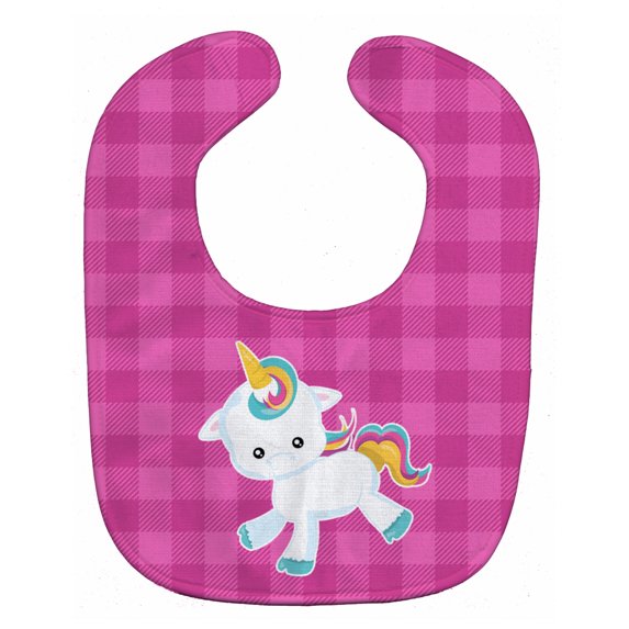 Pink Plaid Unicorn Baby Bib