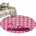 thumbnail image 1 of Pink Plaid Washable Round Area Rug 3.3 ft, Truck With Roses Romantic, Soft Non Slip Rugs Stain Repellent Indoor Felt Carpet for Living Dining Room Bedroom Home Office, 1 of 9
