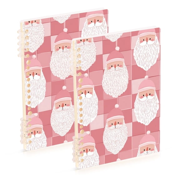 Pink Plaids Cute Santa Faces Christmas Notebook Detachable Coil Notebook Diary Plan Book A5 Size 60 Pages 1 Pack