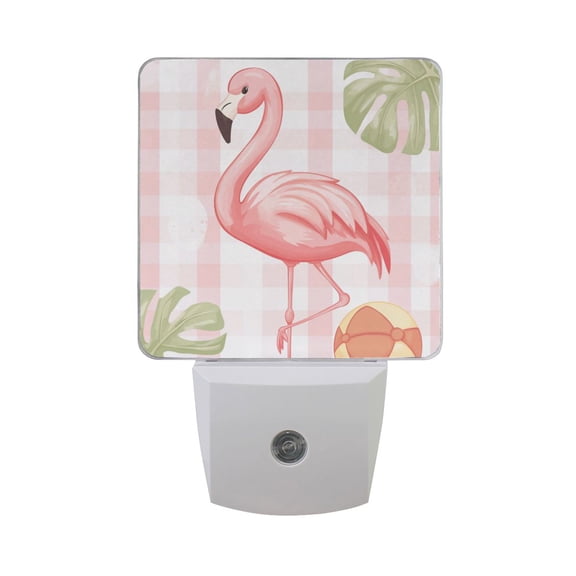 Pink Plaids Flamingos with Balls Leaves LED Night Light with Smart Sensor Plug Into Wall Dusk to Dawn 2 packs