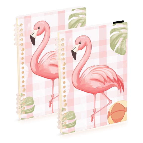 Pink Plaids Flamingos with Balls Leaves Notebook Detachable Coil Notebook Diary Plan Book A5 Size 60 Pages 1 Pack