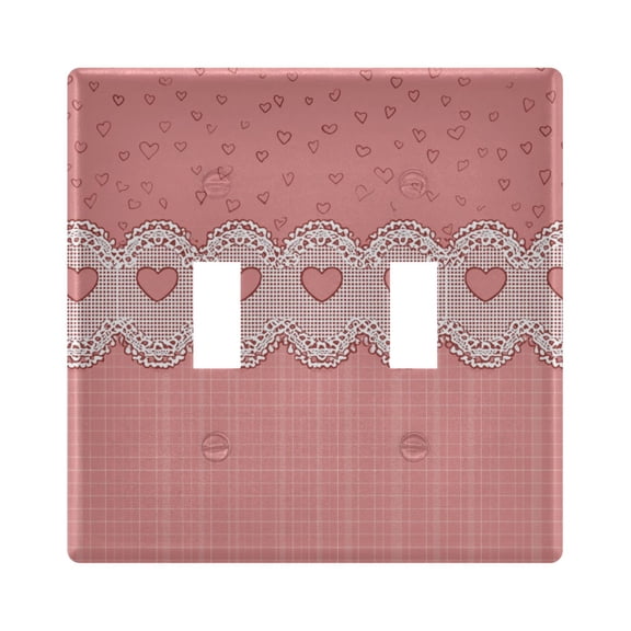 Pink Plaids Hearts with Lace Border Valentine Light Switch Cover Electrical Outlet Cover Replaceable Wall Plates 2-Gang
