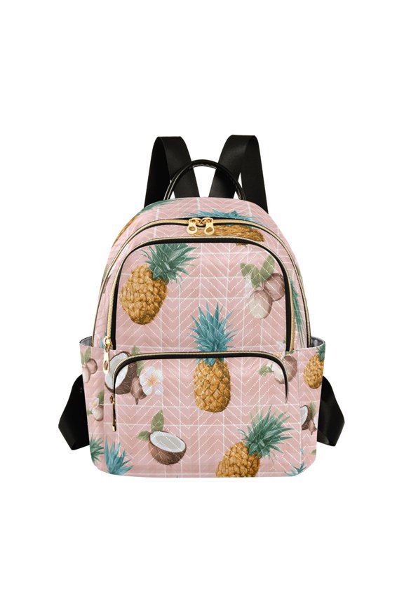 Pink Plaids Pineapples Coconuts Flowers Quilted Backpack Fashion Daypack Commuter Bag for Women 8.5 L