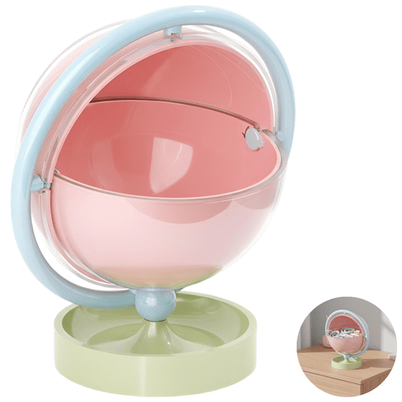 Pink Planet Storage Box, Double-Layer Decorative Desktop Organizer, Creative Ornament with Lift-Top Lid, Key Holder and Jewelry Tray for Entryway, Living Room, Dresser