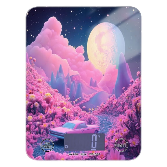 Pink Planet with Clouds Food Scale Digital Kitchen Scale Waterproof Grams Ounces lbs for For Baking and Cooking