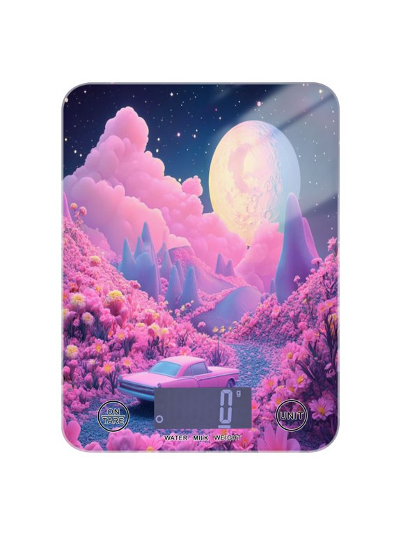 Pink Planet with Clouds Food Scale Digital Kitchen Scale Waterproof Grams Ounces lbs for For Baking and Cooking