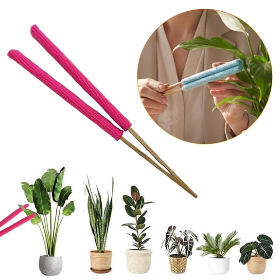Pink Plant Leaf Cleaning Pliers,Cleaner Plant Cleaning tongs with Microfiber Portable Wooden Cleaner Dust Removal Gardening tool for House Plants Window Blind for Plant Lovers