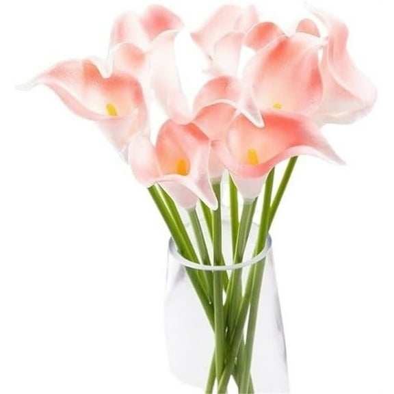 Pink Plastic Artificial Flowers,20 Pcs Reusable Calla Lily Pink Flowers,Fake Flower Bouquet for Home Decor,Wedding Bouquets and centerpieces
