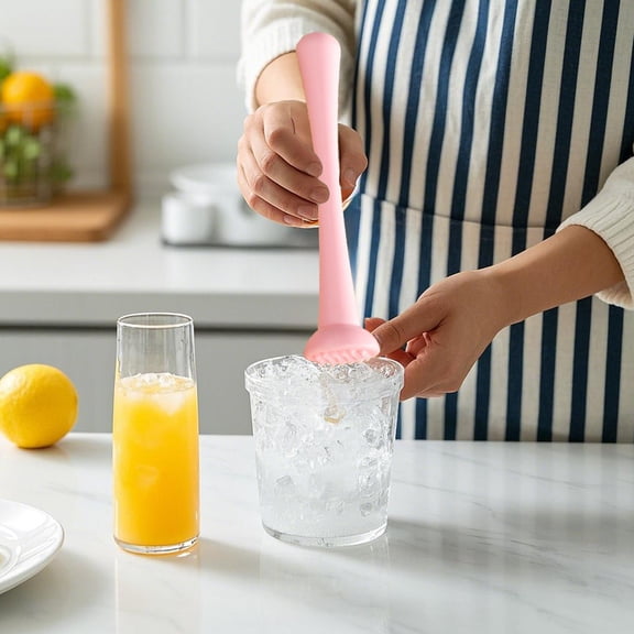 Pink Plastic Cocktail Muddler, 8.07in Solid Lemon Mashing Hammer, Multi-Purpose Ice Crushing Muddling Stick for Bar, Home Cocktail Drinks Making
