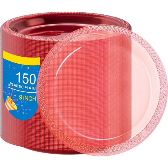 Pink Plastic Plates 10 Inch -150 Count for Party, Disposable Plastic Party Plates for Easter Mother's Day Baby Shower Dinner Dessert Cake Light Pink