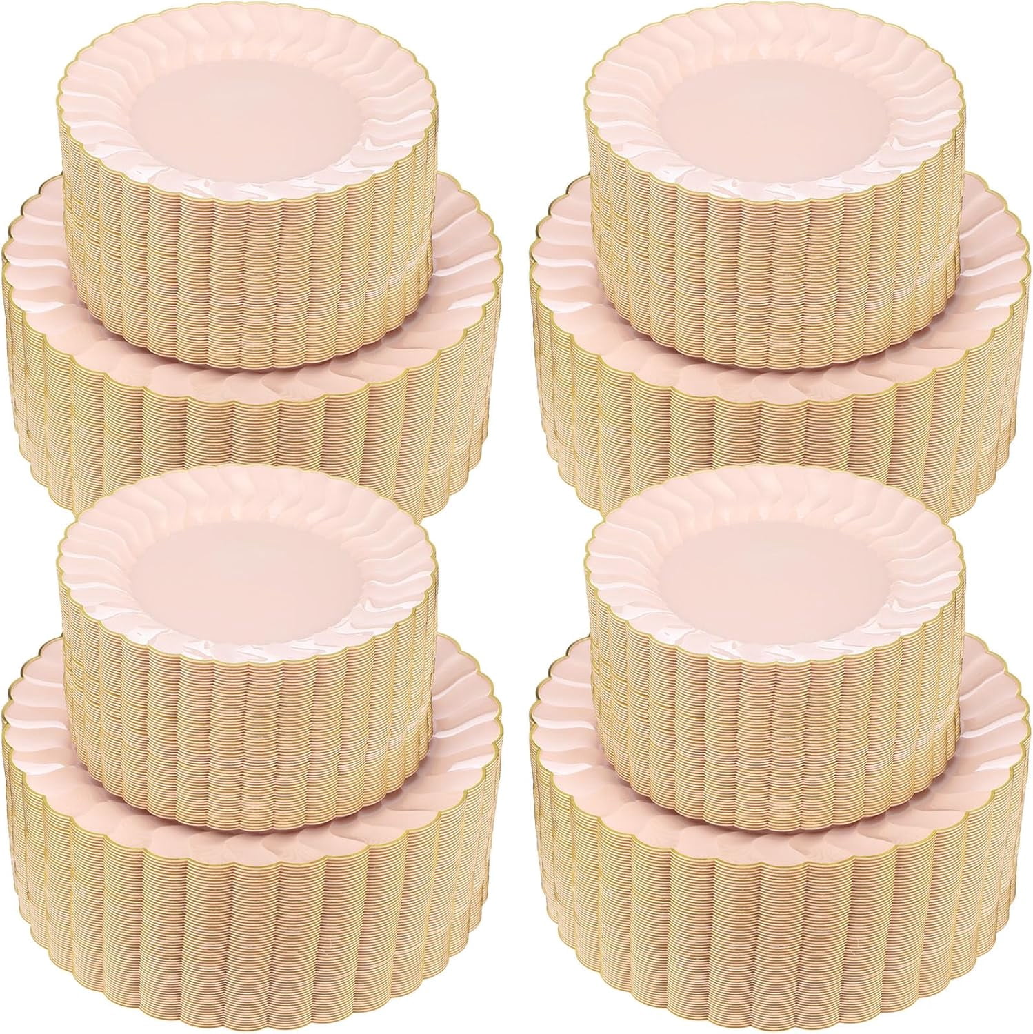 120-Pack Pink Plastic Party Plates - Heavy Duty Disposable Dinner & Dessert Plates With Gold Rim