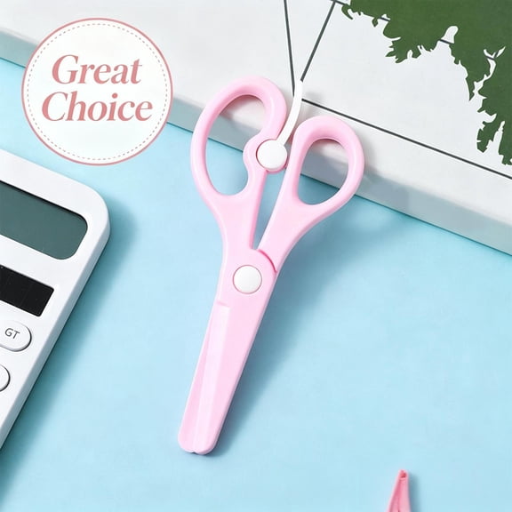 Pink Plastic Safety Craft Scissors, Round Tip Blunt-Edge Scissors with Spring Action, Safe Non-Scratch DIY Cutting Tool for Crafts & Everyday Use
