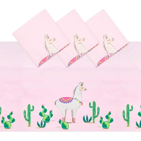 Pink Plastic Tablecloth for Llama Birthday Party (54 x 108 in, 3 Pack)