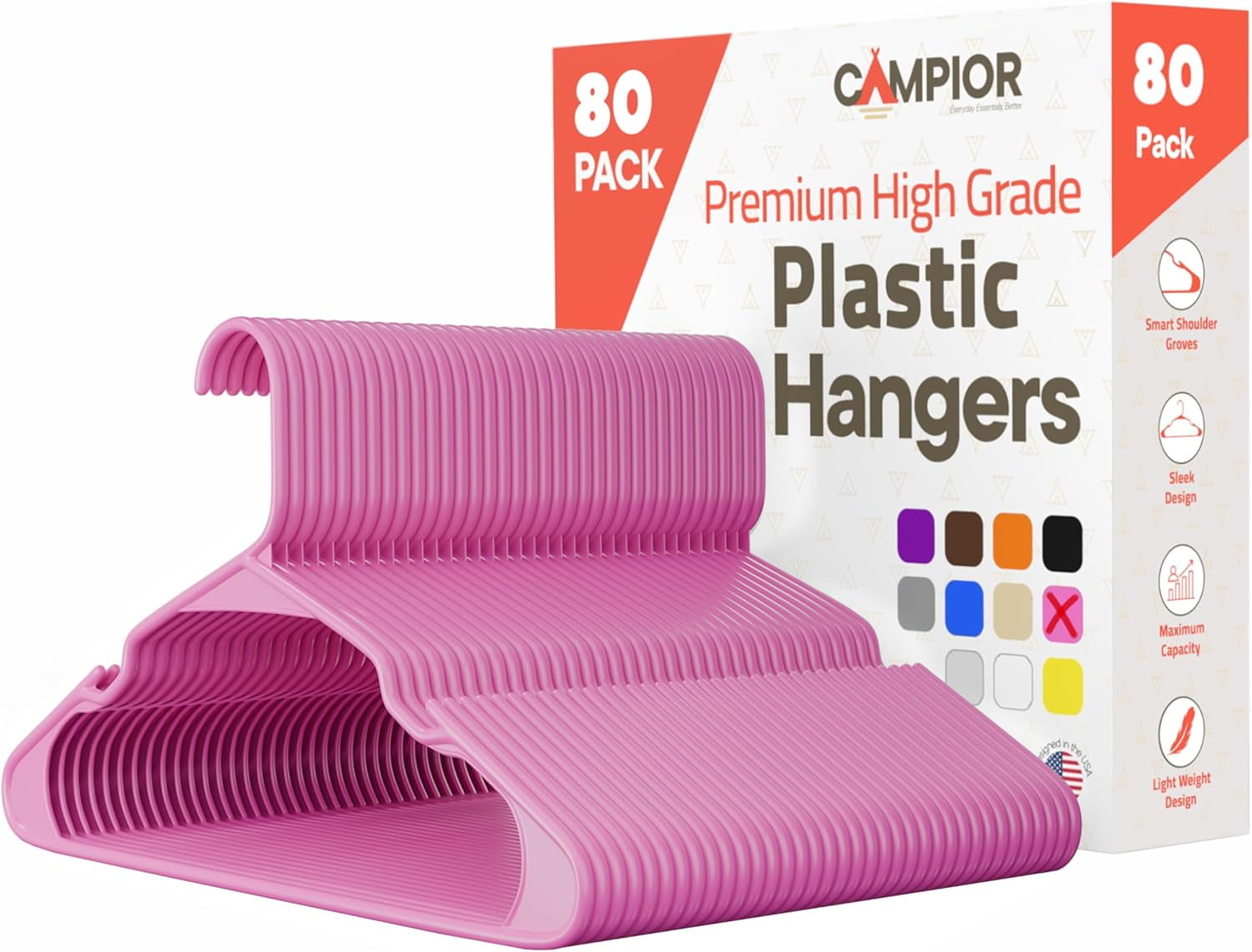 Pink Plastic hangers 80 Pack– Heavy-Duty Plastic Hangers Slim and Space-Saving Hangers, Durable & Lightweight PP Hangers with Non-Slip Shoulder Notches for Slip Dresses, Suits, Jackets & Camisoles
