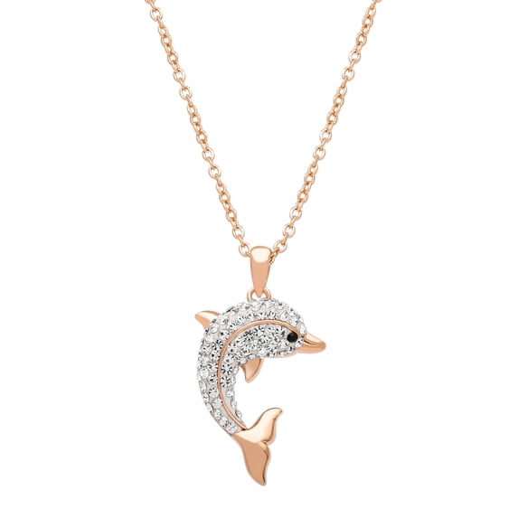 Brilliance Fine Women's Pink-Plated Clear Crystal Dolphin Pendant, 18 Chain