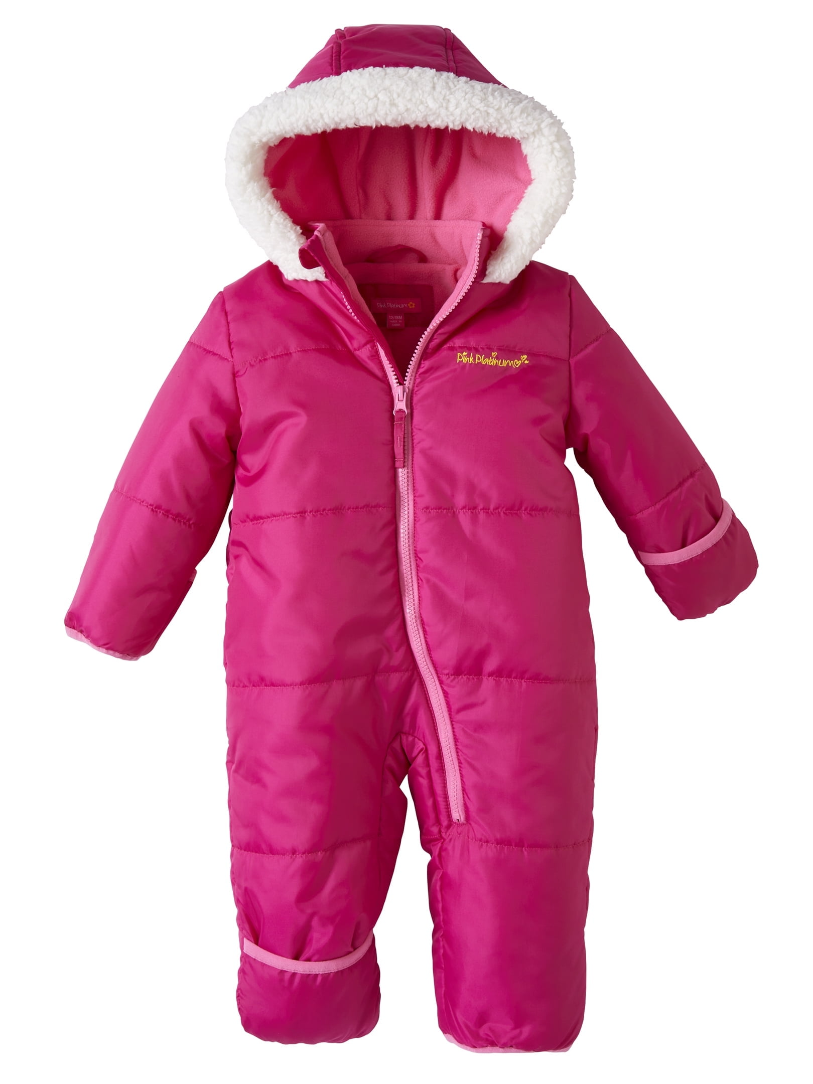 Pink Platinum Baby Girls Snowsuit Fleece Lined Insulated Zip Up Winter Coveralls with Sherpa Hood