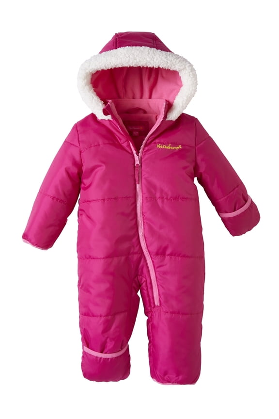 Baby Girls Snowsuit Fleece Lined Insulated Zip Up Winter Coveralls with Sherpa Hood