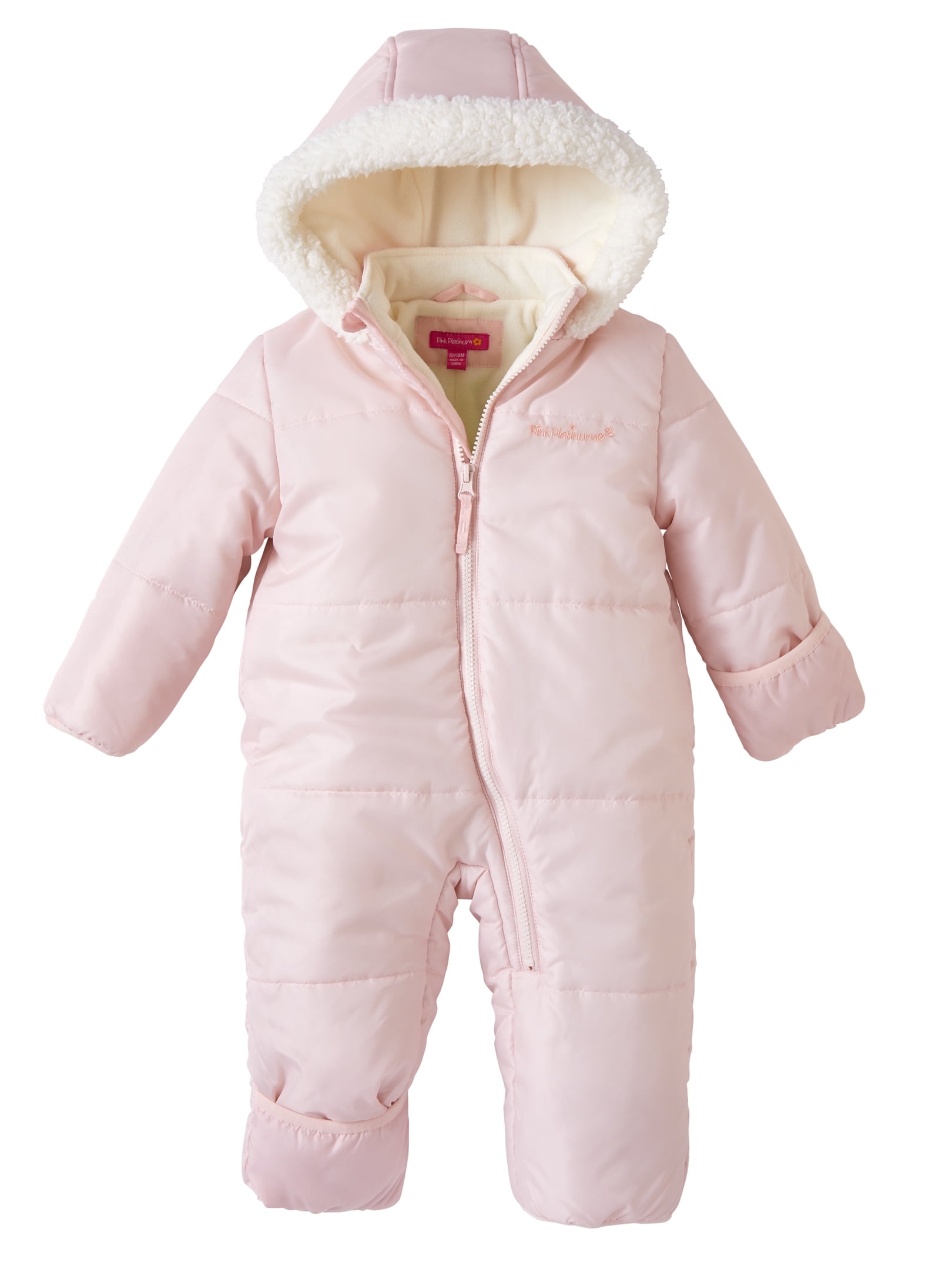 Pink Platinum Baby Girls Snowsuit Fleece Lined Insulated Zip Up Winter Coveralls with Sherpa Hood