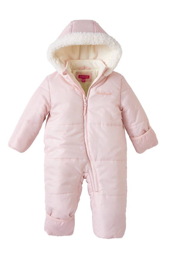 Baby Girls Snowsuit Fleece Lined Insulated Zip Up Winter Coveralls with Sherpa Hood