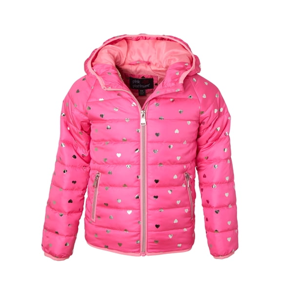 Pink Platinum Foil Heart Midweight Jacket,Sizes 4-16