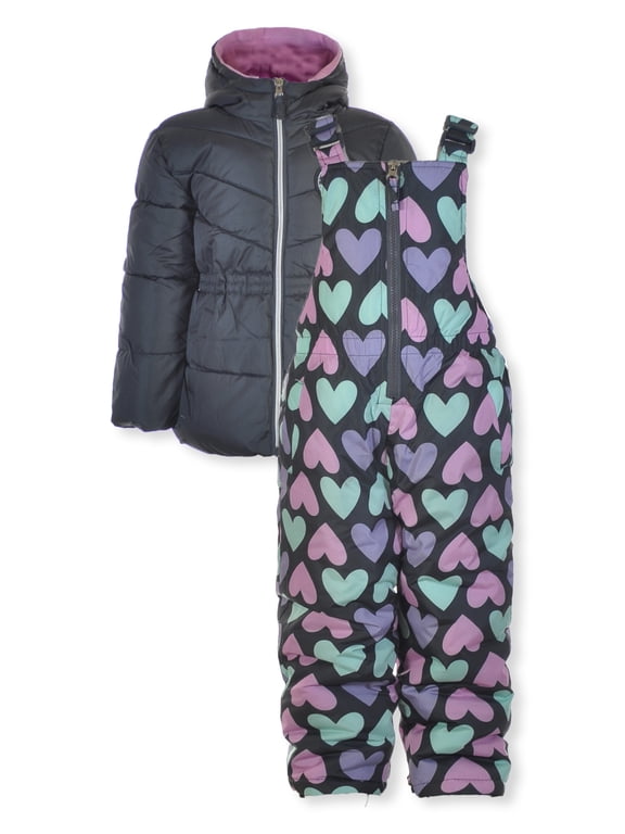 Girls' 2-Piece Hearts Snowsuit Jacket Set Outfit Color: ebony gray Size: 2t
