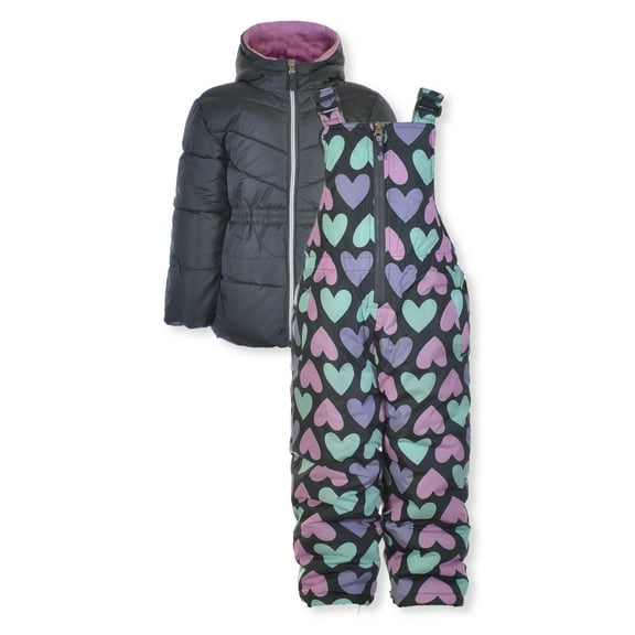 Pink Platinum Girls' 2-Piece Hearts Snowsuit Jacket Set Outfit Color: ebony gray Size: 3t
