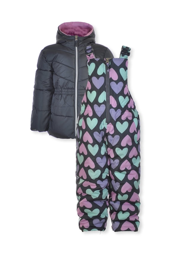 Girls' 2-Piece Hearts Snowsuit Jacket Set Outfit Color: ebony gray Size: 3t