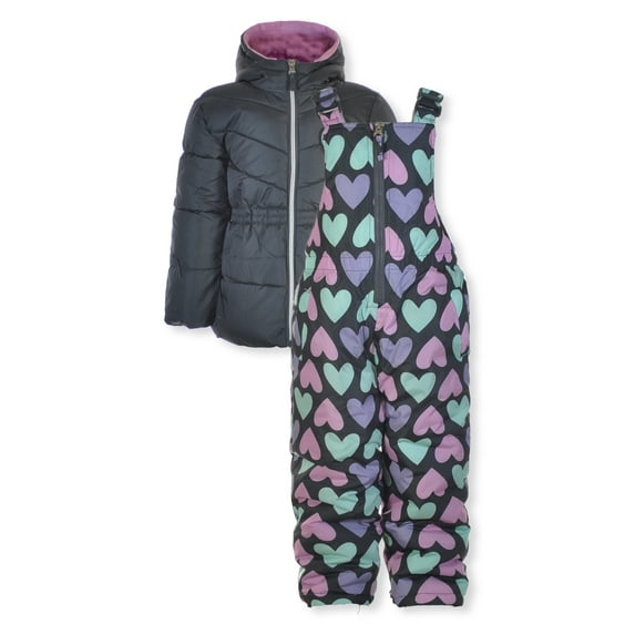 Pink Platinum Girls' 2-Piece Hearts Snowsuit Jacket Set Outfit Color: ebony gray Size: 4