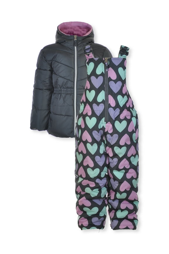 Girls' 2-Piece Hearts Snowsuit Jacket Set Outfit Color: ebony gray Size: 4