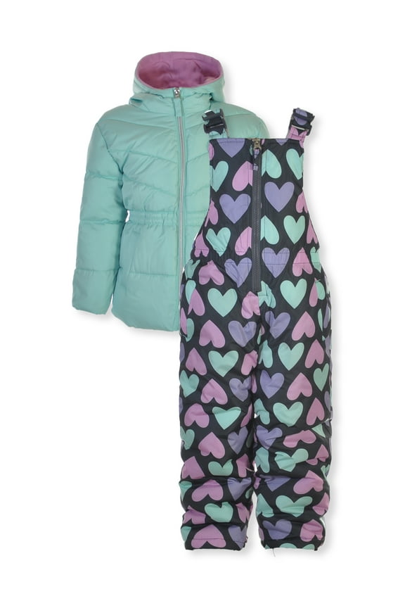 Girls' 2-Piece Hearts Snowsuit Jacket Set Outfit Color: mint Size: 4t