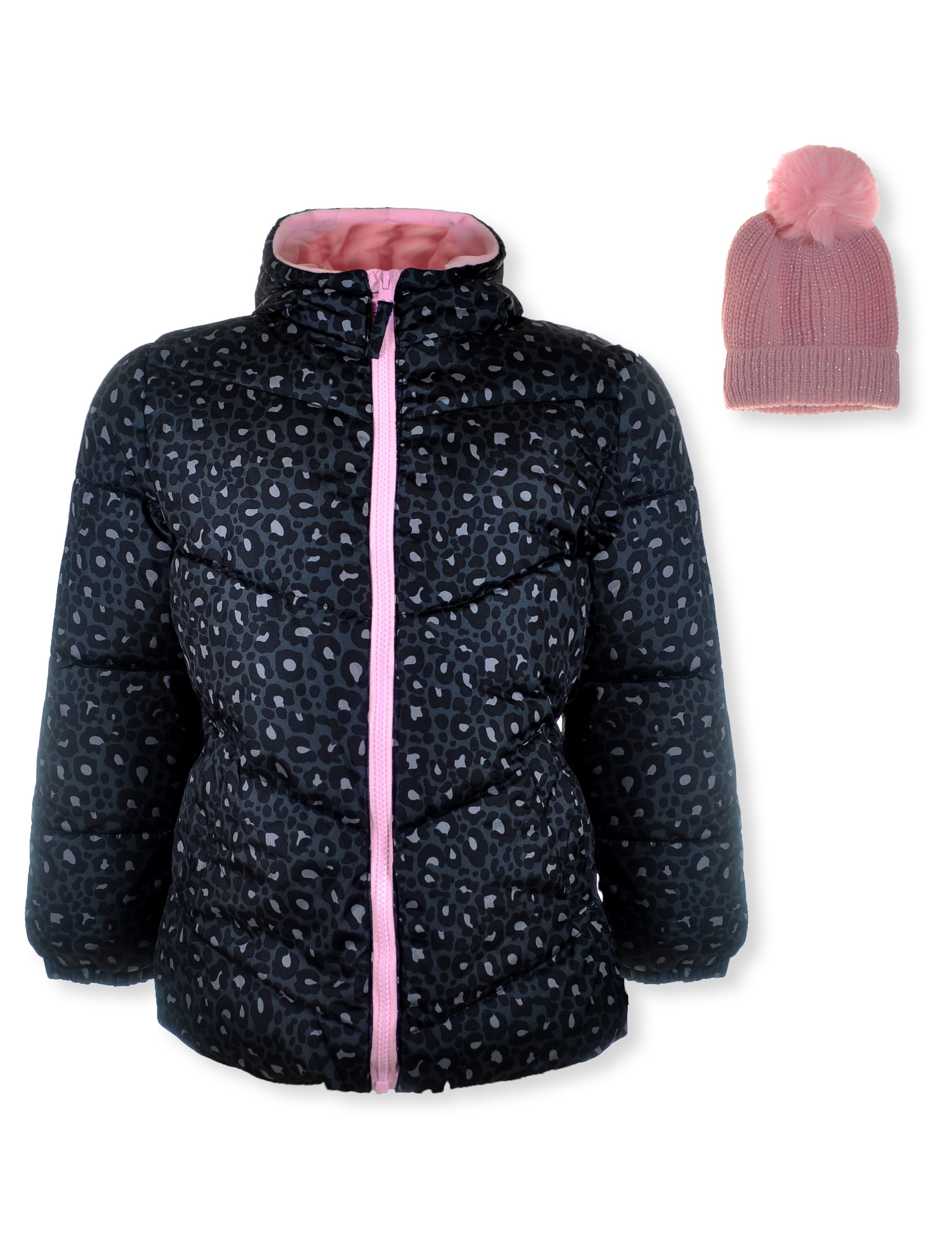 Pink Platinum Girls Puffer Jacket Hat Scarf Set