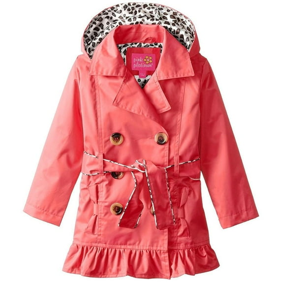 Pink Platinum Girls 7-16 Ruffled Trench Coat (Red 14/16)