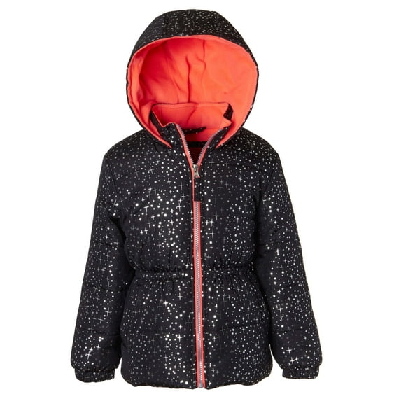 Pink Platinum Girls 7-16 Star Foil Puffer Jacket(Black 14/16)