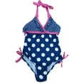 thumbnail image 1 of Pink Platinum Girls Blue Polka Dot Halter Swimming Suit Bathing Suit 1 PC Size 4, 1 of 2