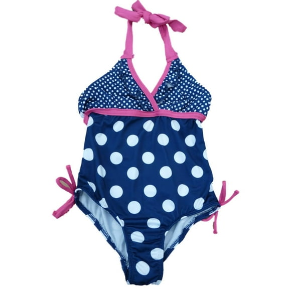 Pink Platinum Girls Blue Polka Dot Halter Swimming Suit Bathing Suit 1 PC Size 4