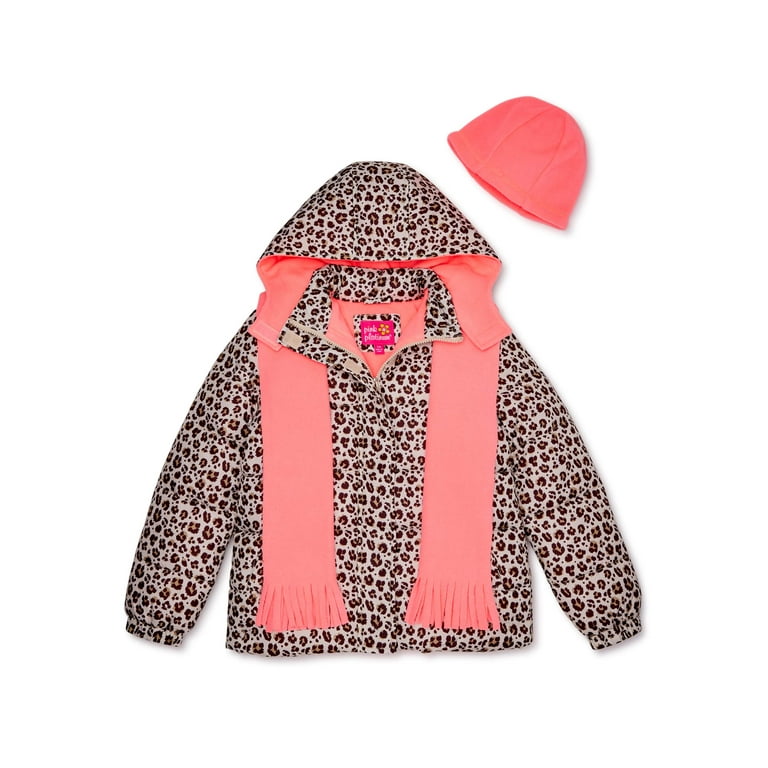 Pink Platinum Girls Cheetah Print Puffer Coat with Gift with